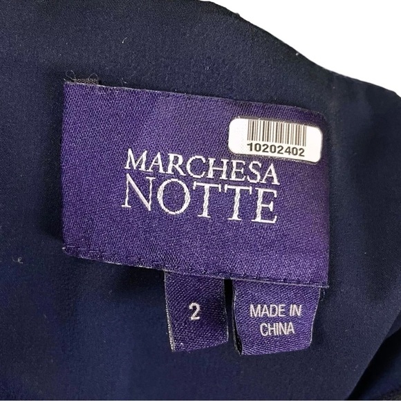 Marchesa Notte Embroidered Sequined Applique Sheer Tulle Formal Dress Navy Sz 2 - Picture 8 of 9